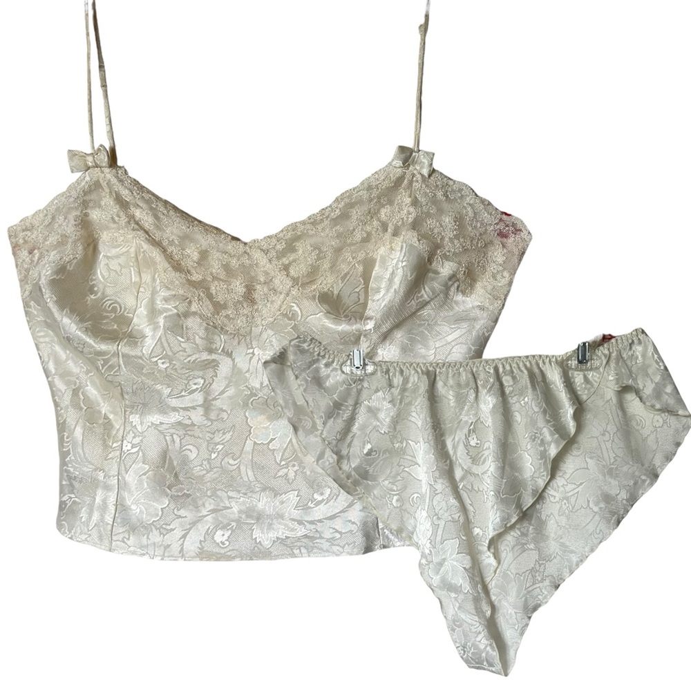 Vintage 80s 90s Victorias Secret Off White Cream Nightie 2 Piece Set Medium